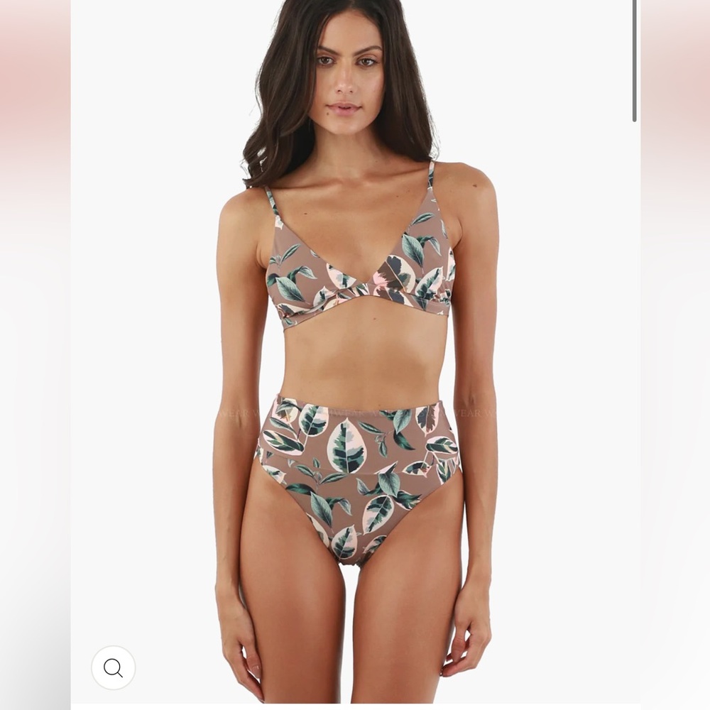 Malai Tropical Leaf Print High Waist Bikini Set – Size M, NWT